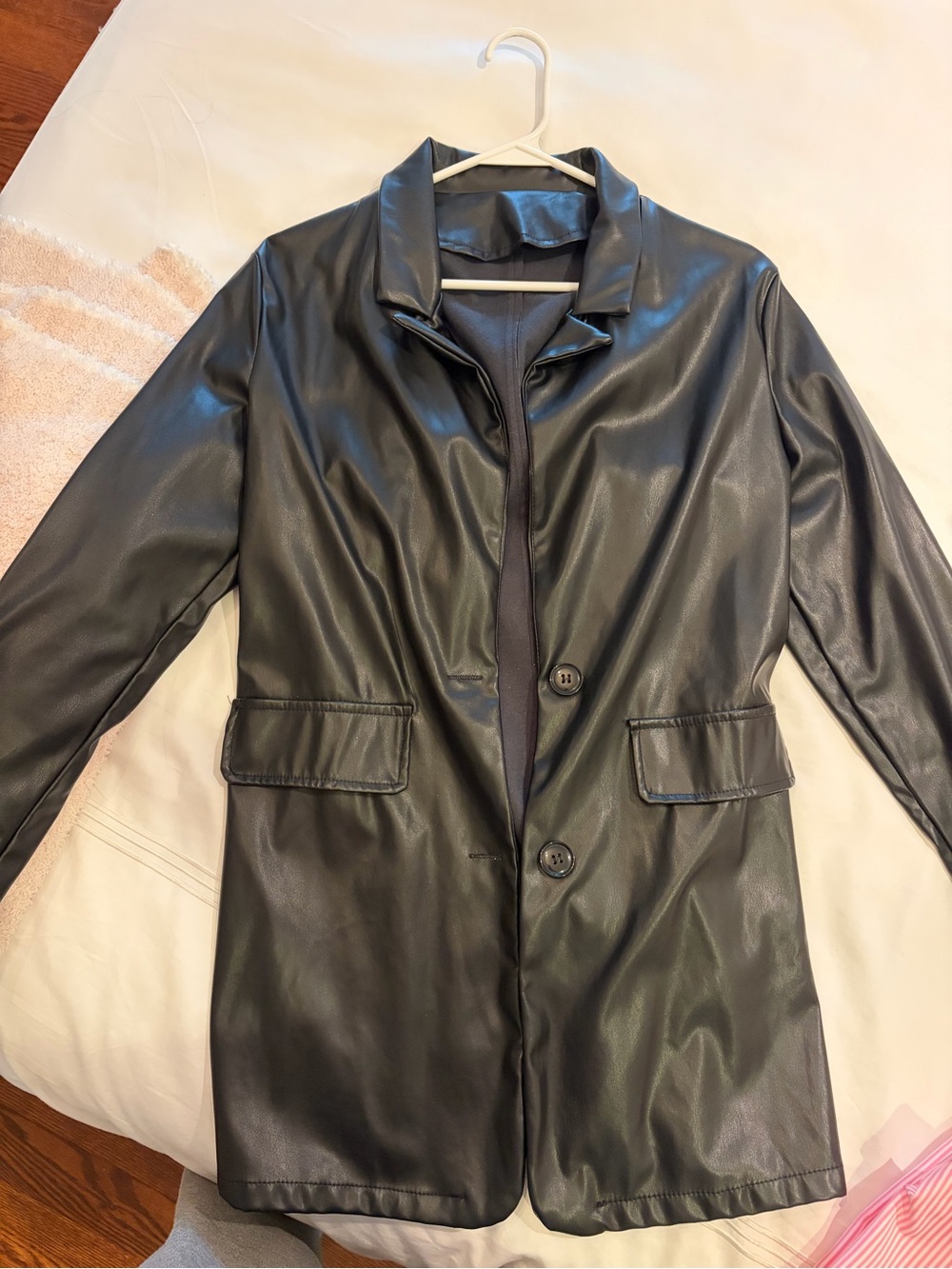 Black Faux Leather Women's Blazer Jacket